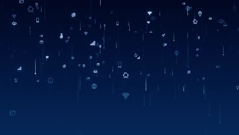 motion graphic of blue technology futuristic icon fall on abstract background seamless loop video