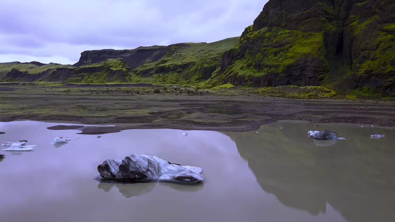 Glacial lake Sólheimajökull by drone