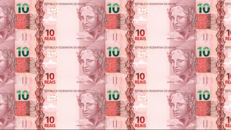 serie de billetes de diez reales brasileños del banco de brasil rodando en la pantalla, monedas del mundo, dinero en efectivo, bucle