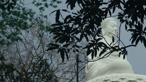 la estatua de buda está rodeada de árboles.