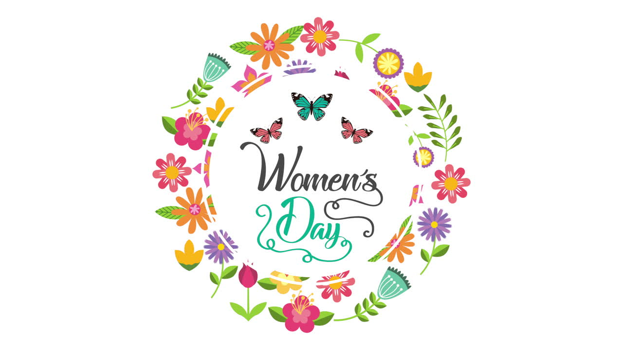 feliz día de la mujer letras con marco floral