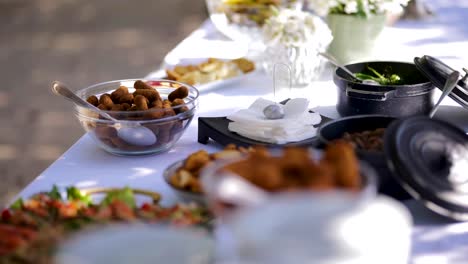 traditional portuguese and brazilian cuisine served outdoors on a sunny summer day