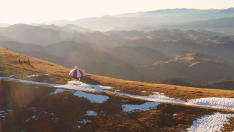 drone 4k clip of batrana mountain refuge high at 2170m in bucegi mountains, romania, on a beautiful autumn day