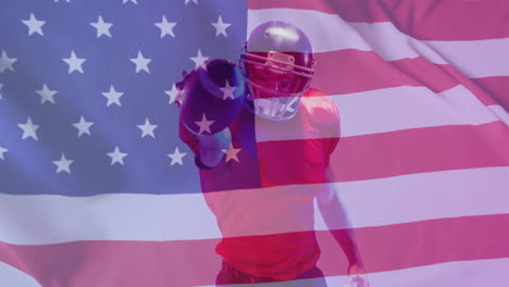 Animation-Eines-Kaukasischen-American-Football-Spielers-Und-Der-Flagge-Der-USA