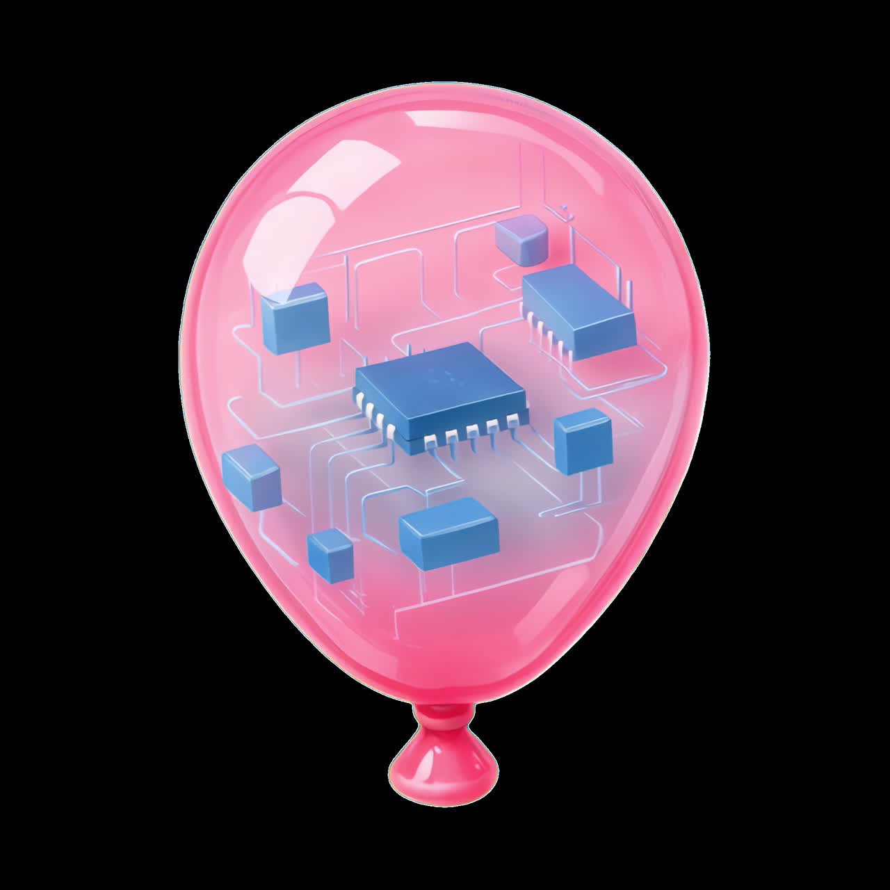 Digital Technology Concept with Microchips Inside a Pink Balloon