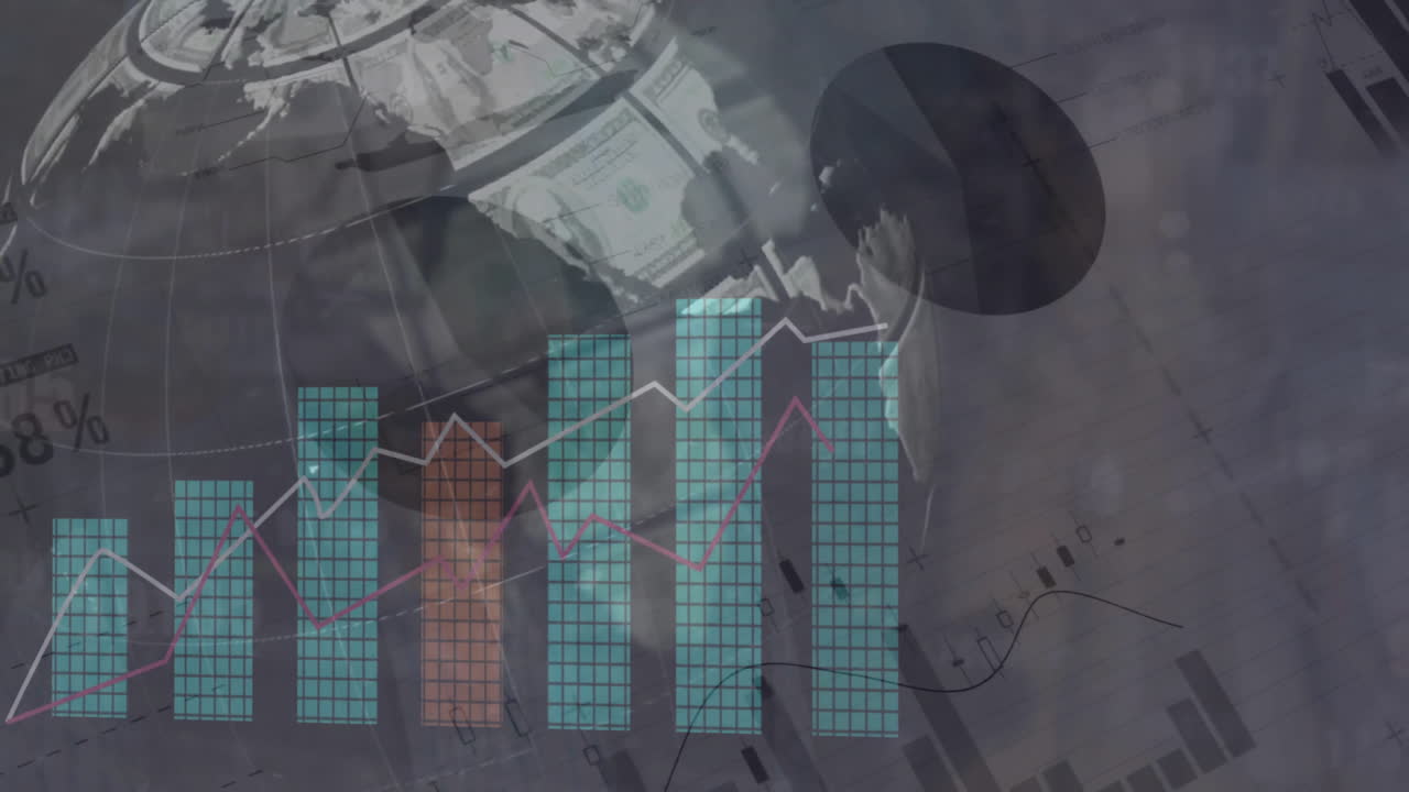 animación del procesamiento de datos financieros en todo el mundo sobre un fondo gris