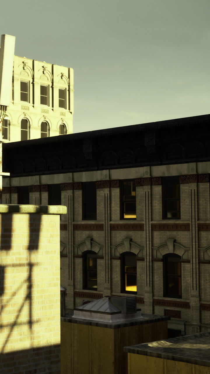 Edifici e tetti in un contesto urbano alla luce del tardo pomeriggio