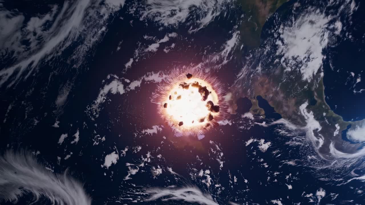 A video still of Earth from space, showcasing swirling cloud patterns
