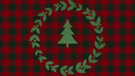 Winter-green-Christmas-tree-on-red-and-black-checkered-pattern