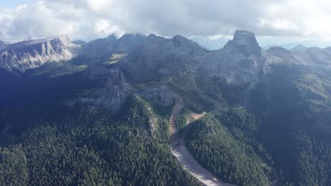 Cinematic-aerial-mountain-landscape-of-Cinque-Torri-in-the-Dolomites