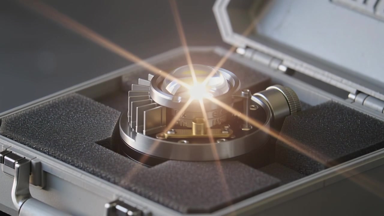 LEDモジュールが移動する様子、フォームケース内でのカメラのパン、テストのために点滅するレンズと黄色いチップ