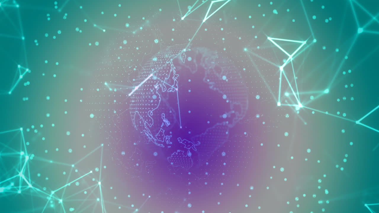 globo digital con líneas y puntos de conexión, animación de red global