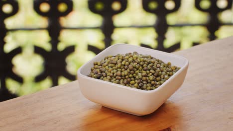 mung beans in a white bowl