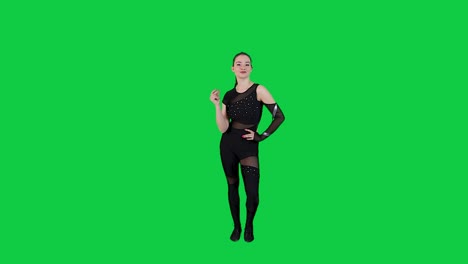 Professional-stunning-Female-Dancer-Performing-a-Dance-on-a-Green-Screen-Modern-Dance-Lifestyle,-Happiness,-slow-motion