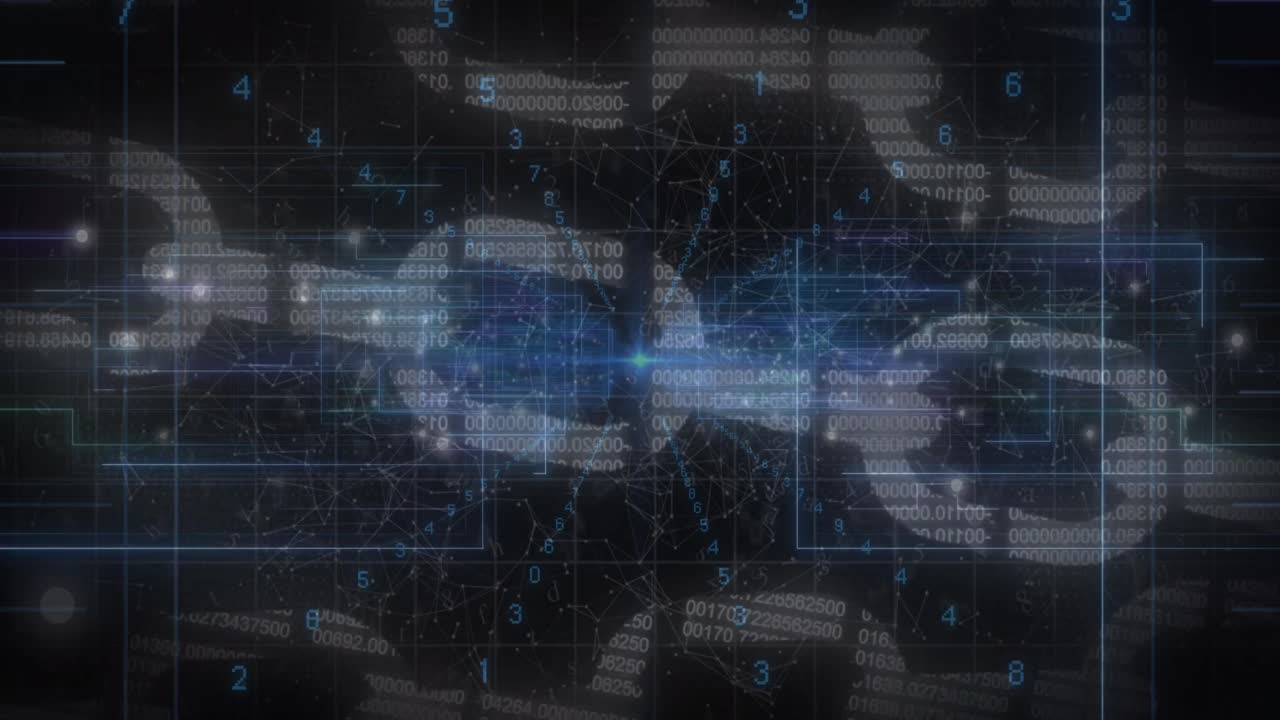 파란색 빛 트레일, 데이터 처리 및 보안 체인 아이콘 검은색 배경