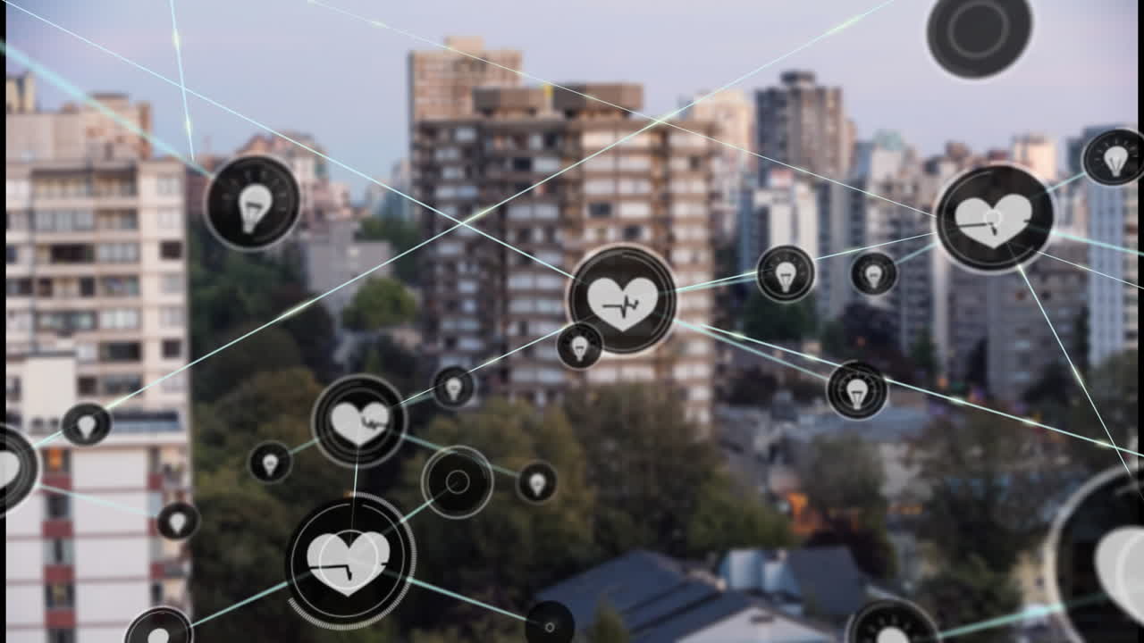 도시 풍경에 대한 연결 네트워크의 애니메이션