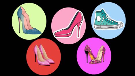 Animation-Von-Schuhen-Und-High-Heels-Auf-Schwarzem-Hintergrund