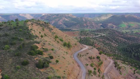 aerial over countrysides and hills of northern morocco