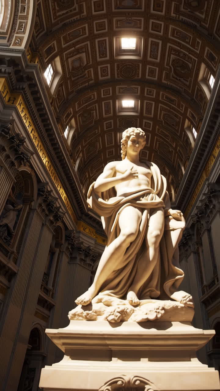 Majestic Cathedral Interior with Classical Sculpture and Domed Ceilings