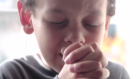 little boy praying to god with hands together on whit background stock video stock footage