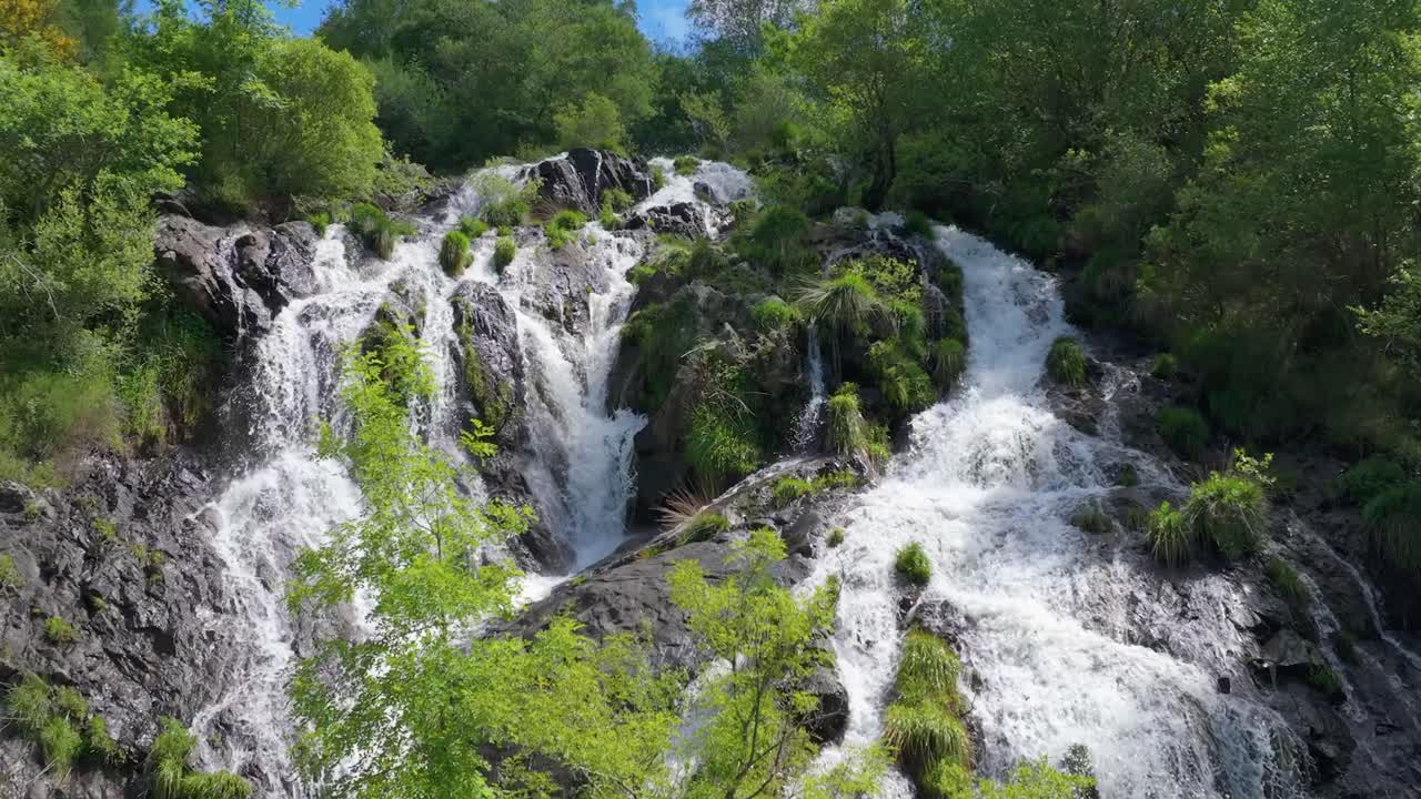Majestic Waterfall Of Furelos River In Toques, Melide, A Coruna, Galicia, Spain