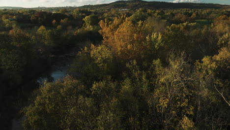 Vista-Aérea-De-Bosques-Y-Humedales-En-Combs-Park,-Fayetteville,-Arkansas,-EE.UU.---Disparo-De-Drone