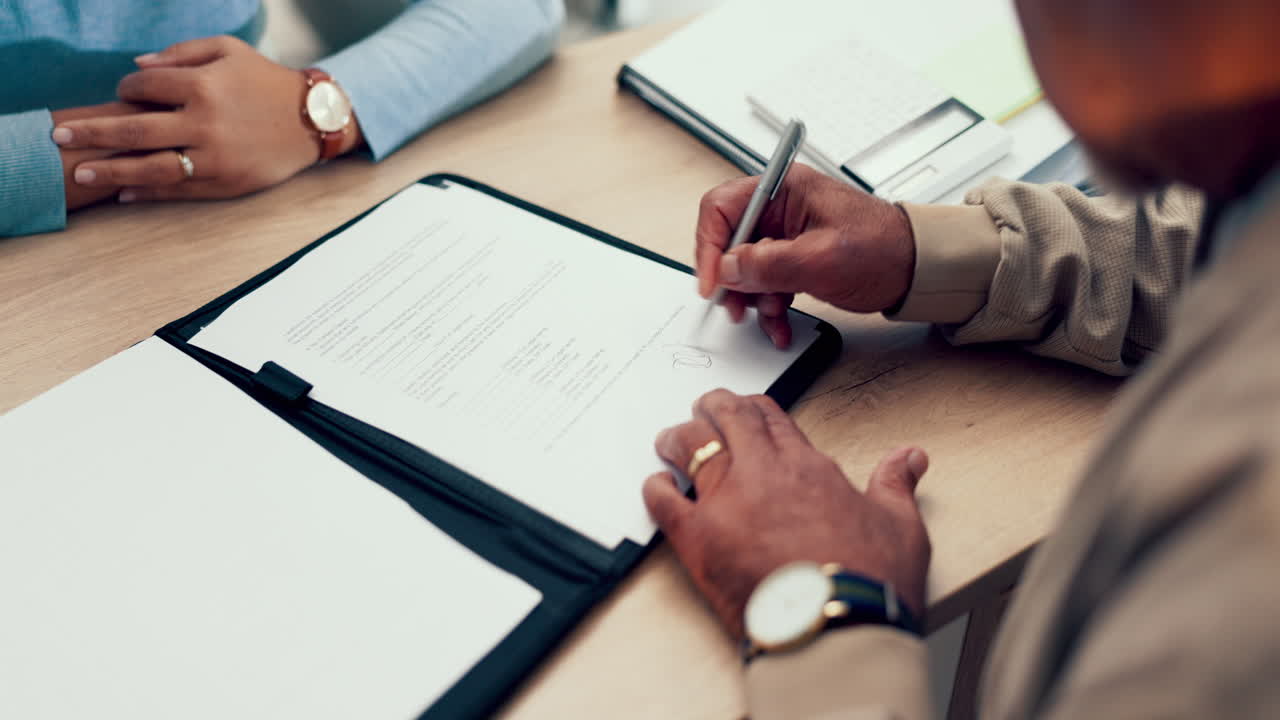 Hands, lawyer or man with contract to sign