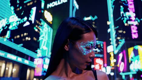 woman in cyberpunk city