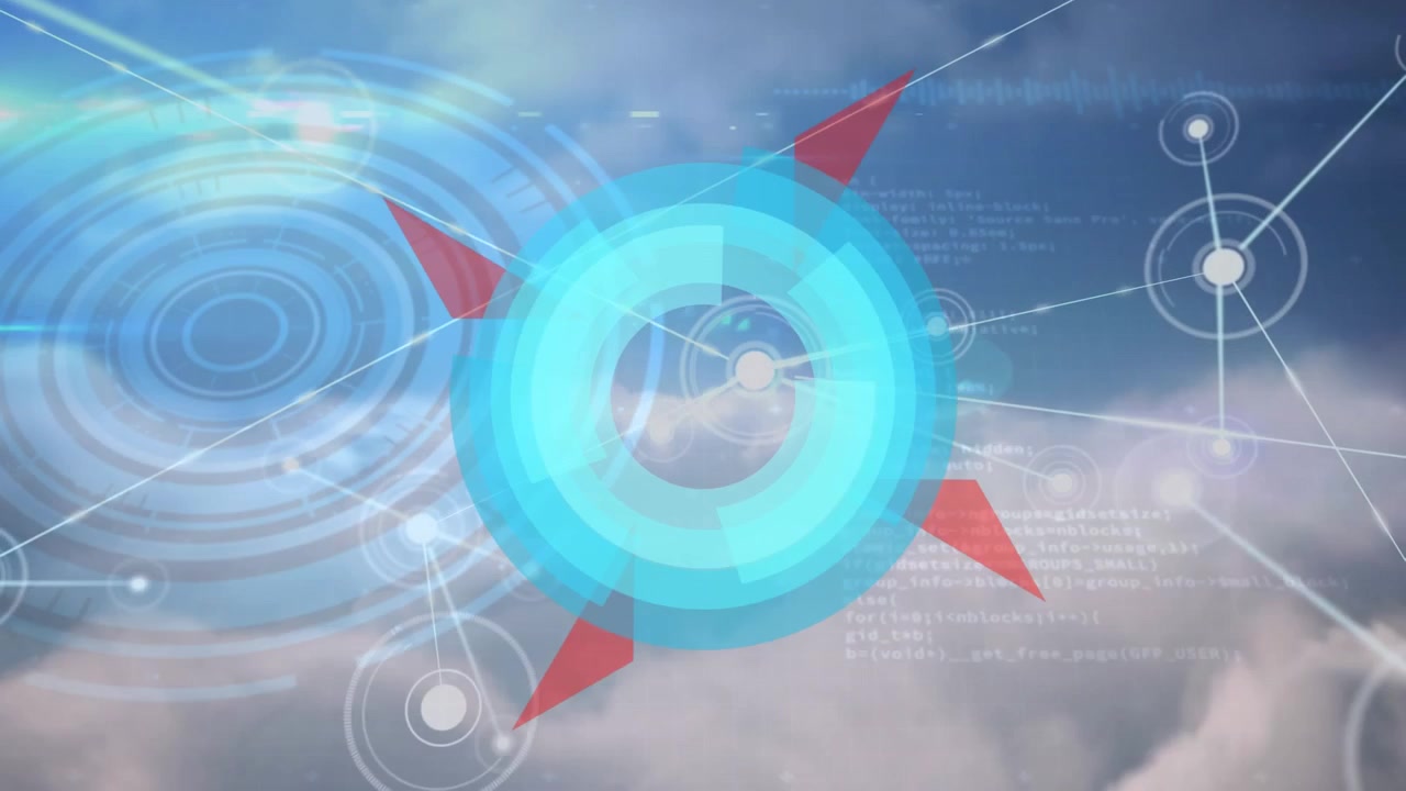 Animation of rotating circle over connections on cloudy sky