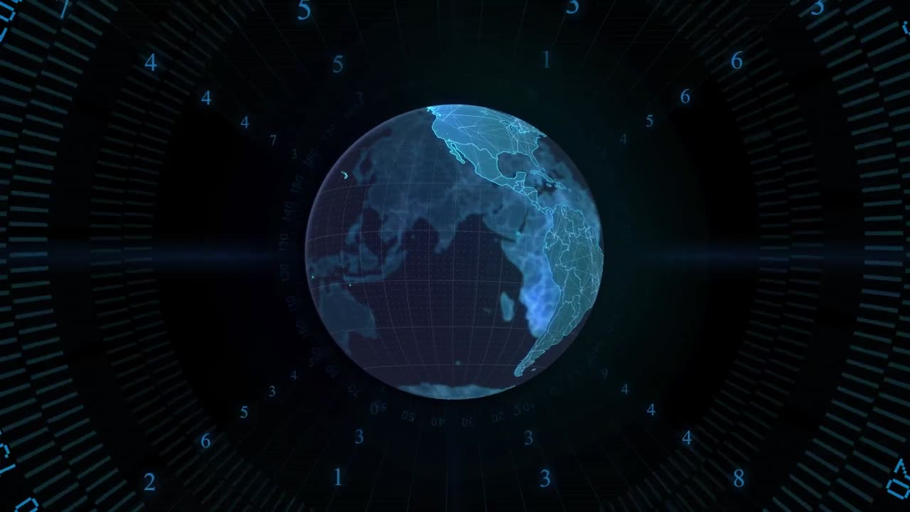 Animation of globe and circles made of numbers on black background