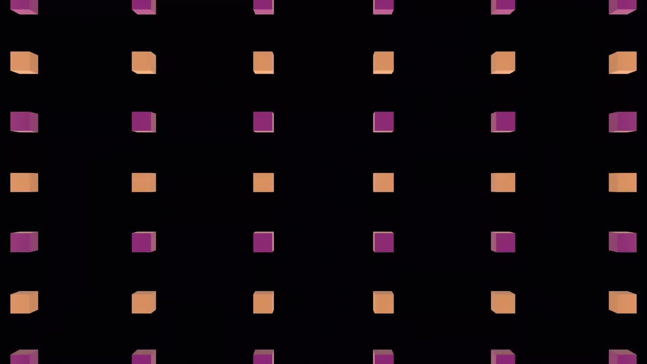animación de cubos sobre chispas en fondo negro