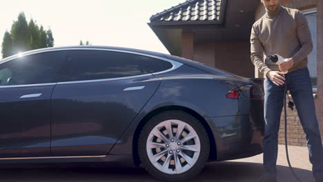 black electric car charging