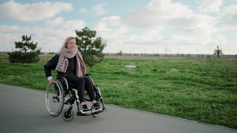 mujer en silla de ruedas en el parque