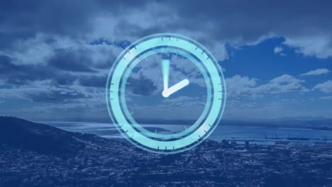 animation of clock moving fast over landscape