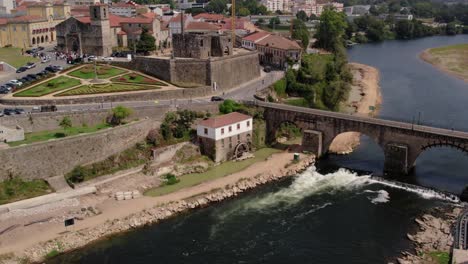 aerial barcelos historic center with the medieval bridge over the cávado river