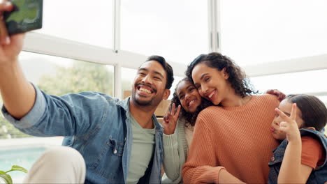 smile, selfie and happy family in a new home