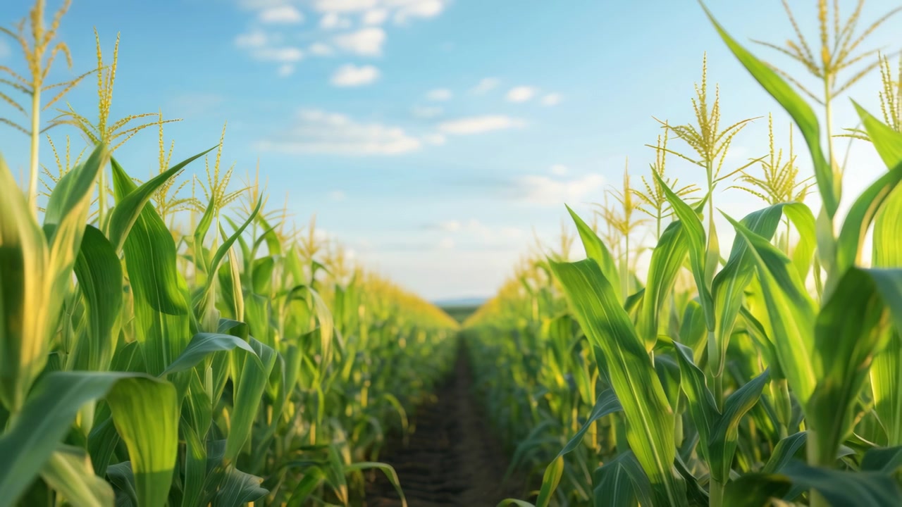 Green Cornfield Under Blue Sky on a Sunny Day