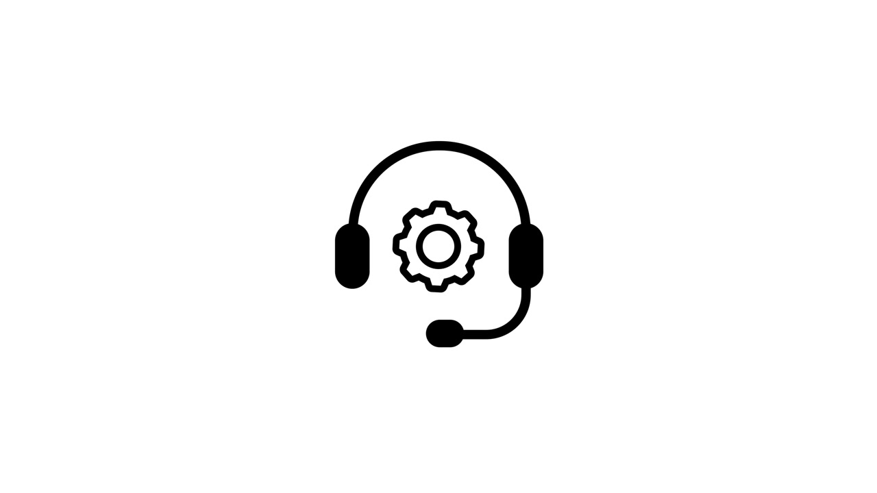 Headset icon with gear symbol animation isolated on white background