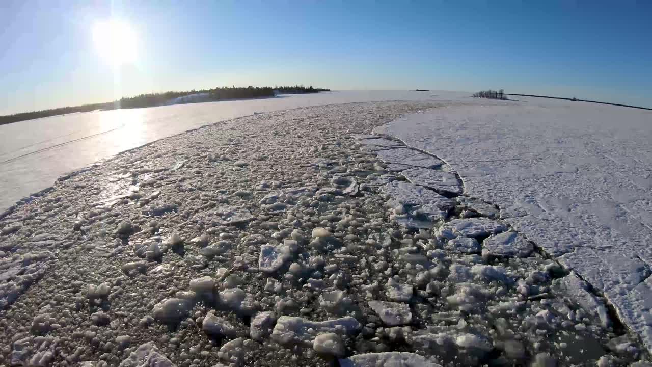 View Of Arctic Landscape At Lapland From Ice Breaker Ship. hyperlapse, POV
