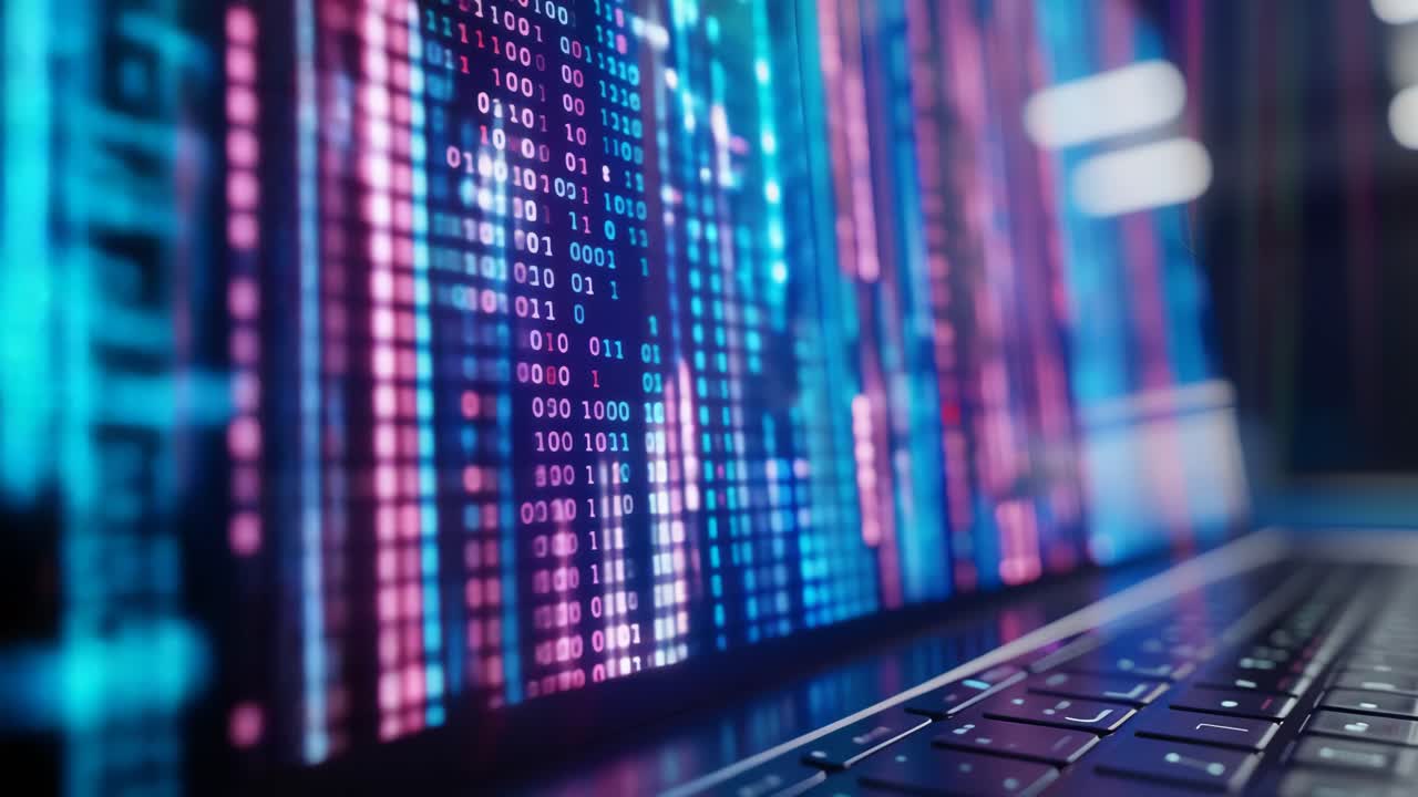 Binary Code Display on Laptop Screen