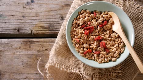 Bowl-of-breakfast-cereal-on-textile-4k