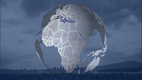 animazione del globo che gira sopra il paesaggio urbano