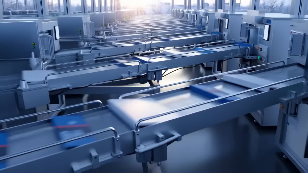 Automated Industrial Production Line with Conveyor Belts