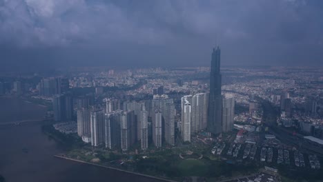 Aerial-orbit-of-Landmark-building-Vietnam-in-early-morning