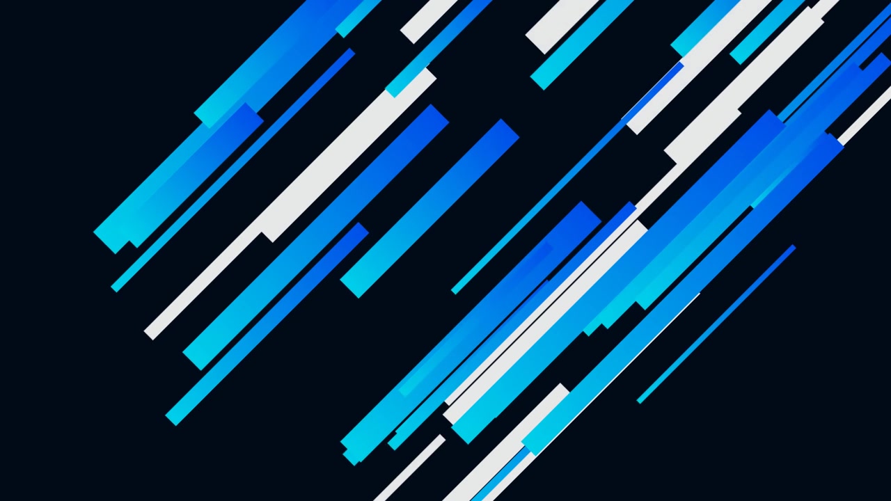 Sfondo animato astratto con barre diagonali blu e bianche.