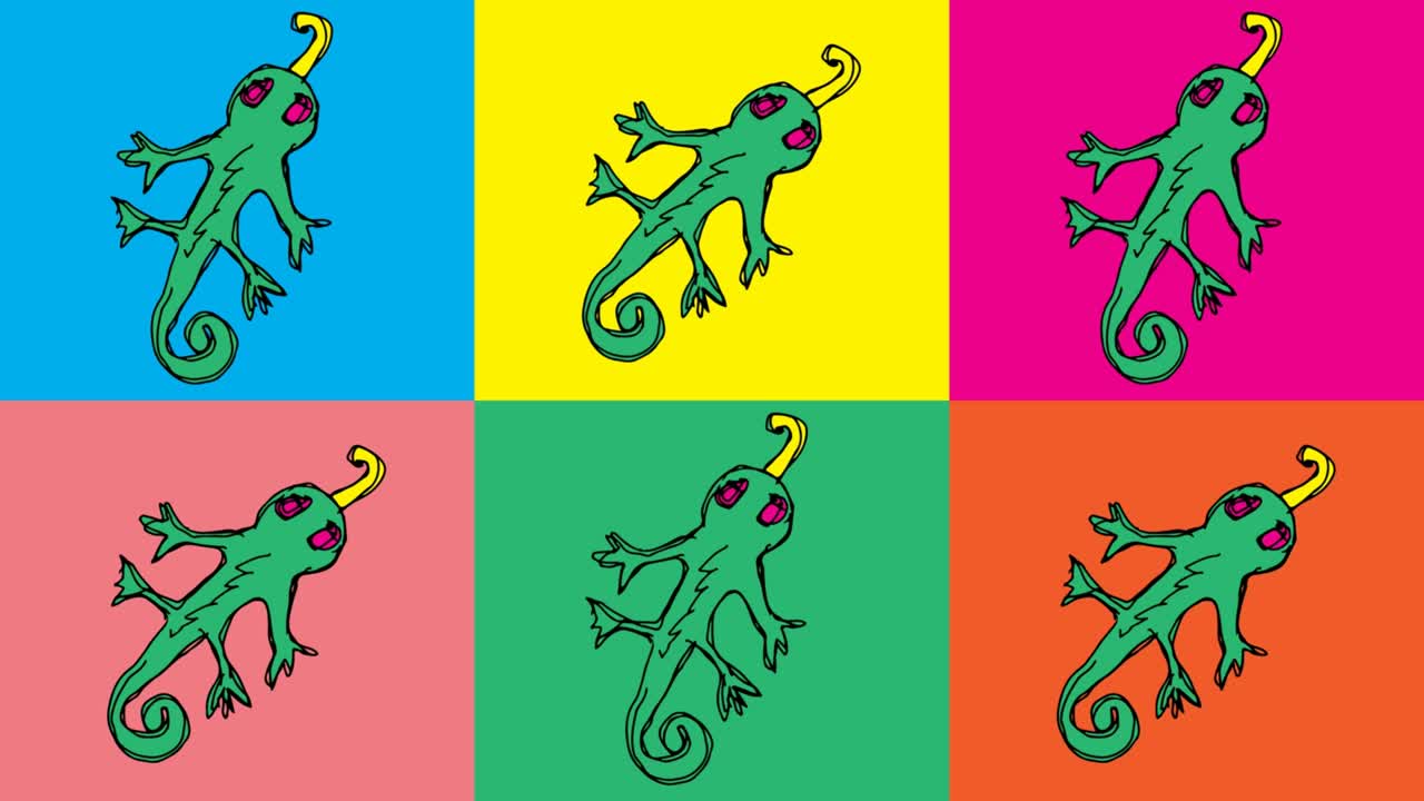 дети рисуют поп-арт на беспрепятственном фоне с темой хамелеона