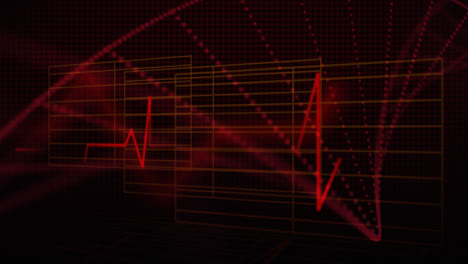 digital animation of heart rate monitor against dna structure spinning on black background