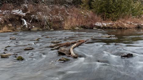 beautiful river landscape, water flowing through rapids timelapse