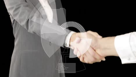 animation of scope scanning over businessman handshake