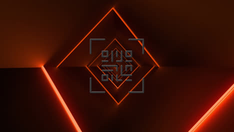 animación digital de un código qr brillante contra un túnel rojo de neón brillante sobre un fondo negro